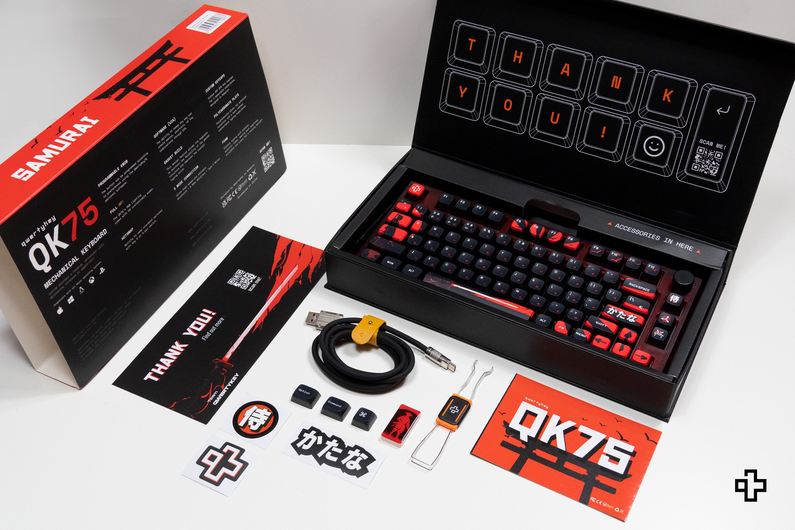 QwertyKey75 Samurai Bluetooth Vezeték nélküli Hotswap RGB VIA/QMK Gasket Rögzített Mechanikus Játékbillentyűzet