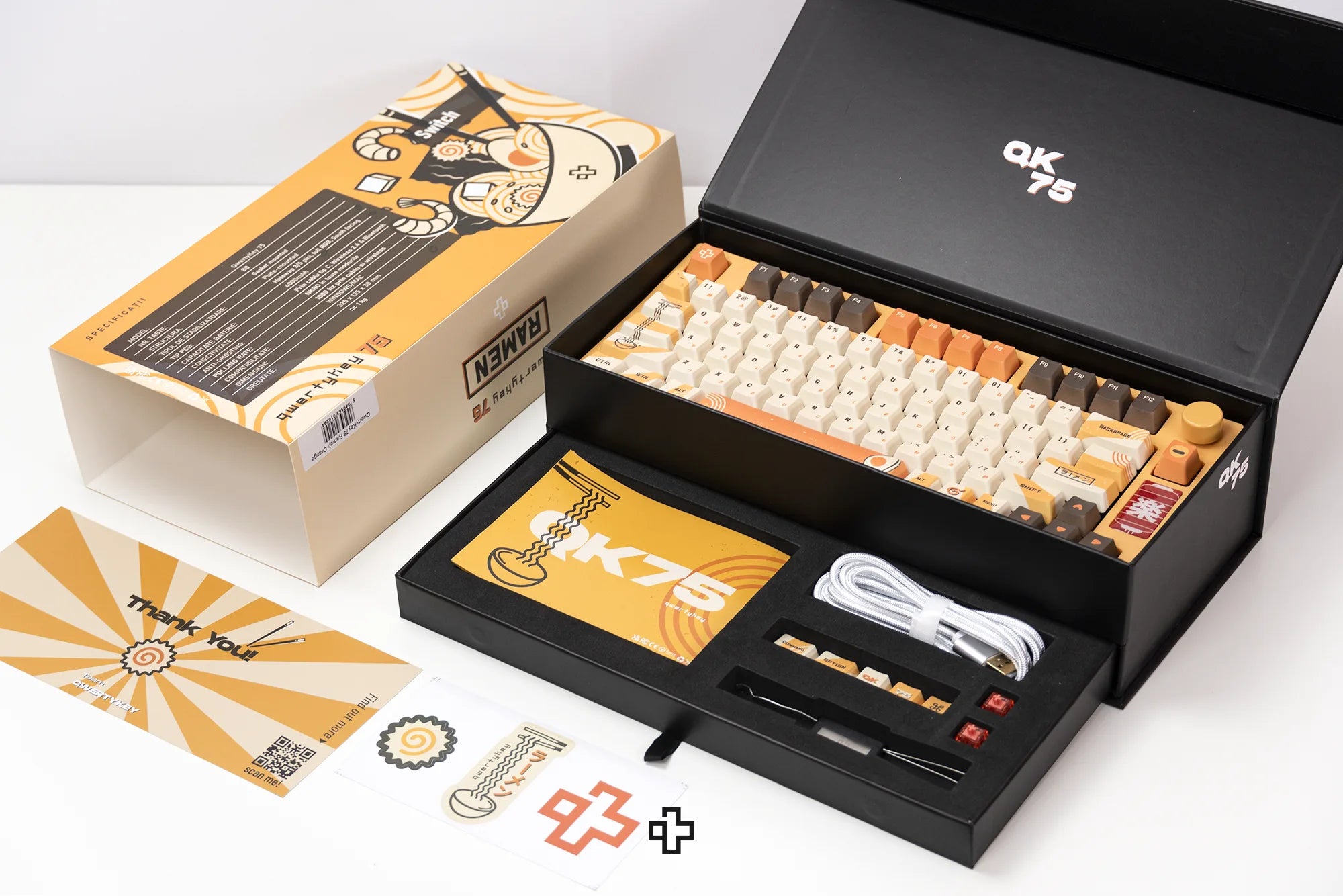 QwertyKey75 Ramen Bluetooth Vezeték nélküli Hotswap RGB Gasket Mounted Mechanikus Játékbillentyűzet