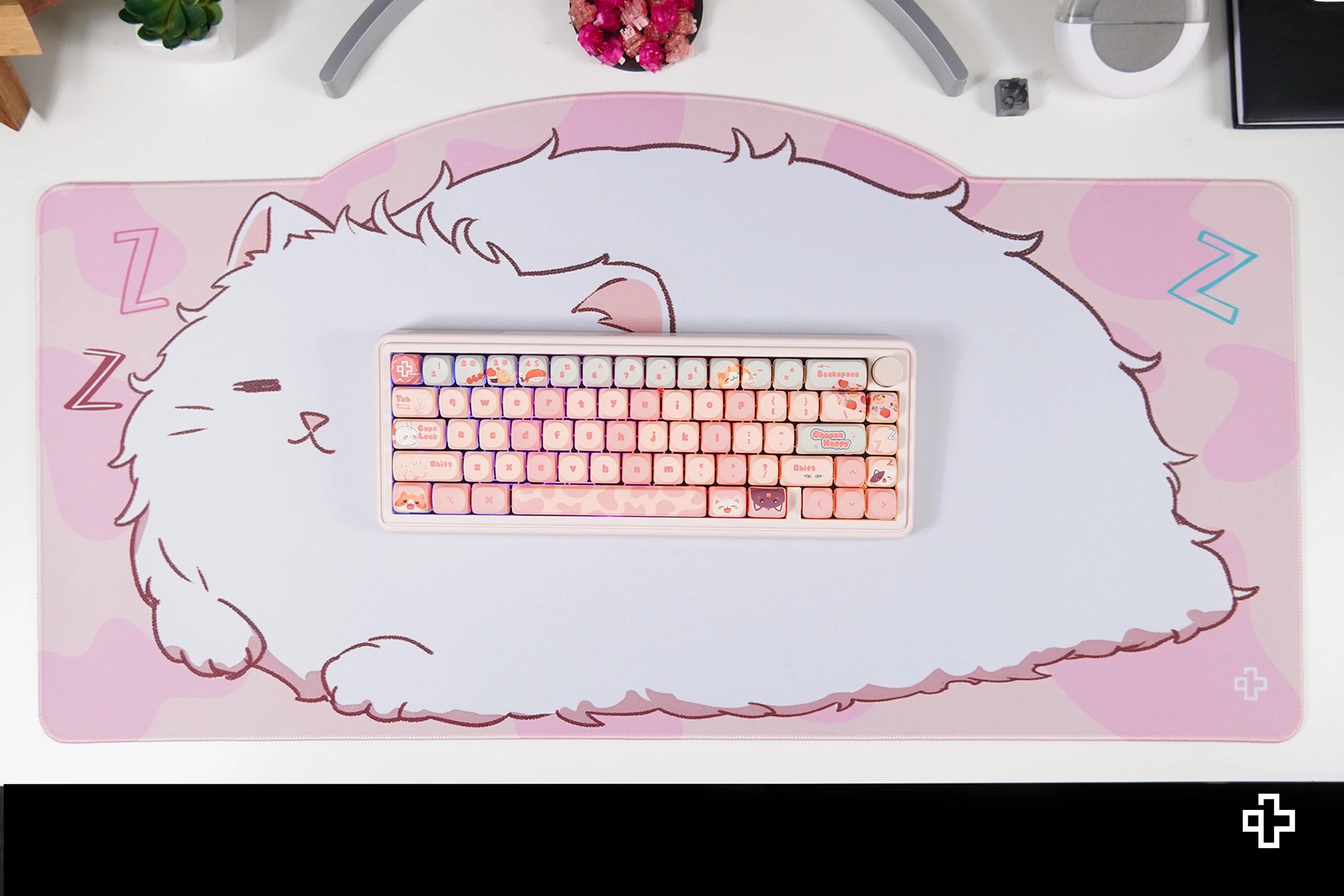 Deskmat Egérpad QwertyKey Bliss Pisica 4mm varrott szélek