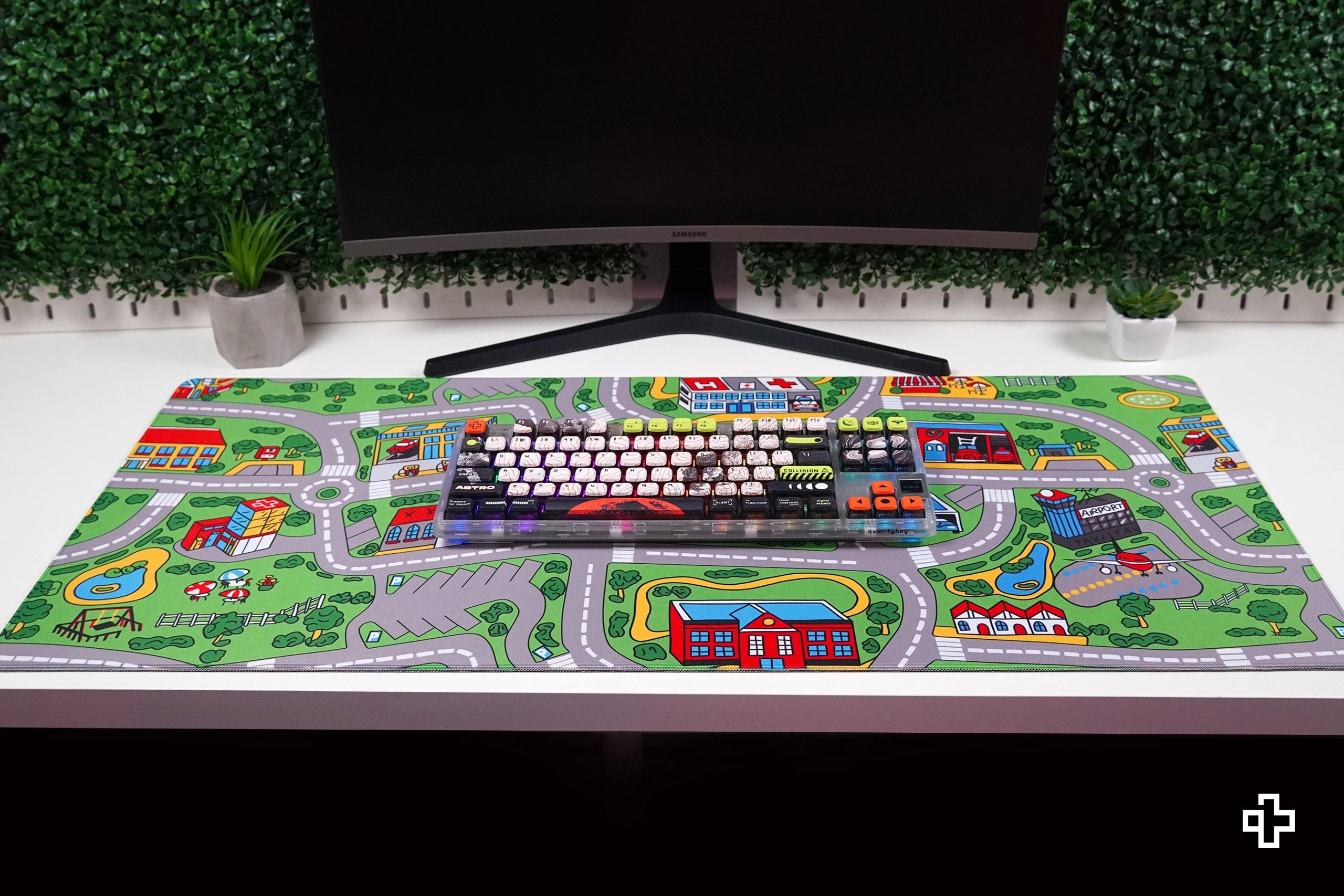 Deskmat Egérpad QwertyKey Nosztalgia Forgalmas Város 4mm szegélyezett szélek