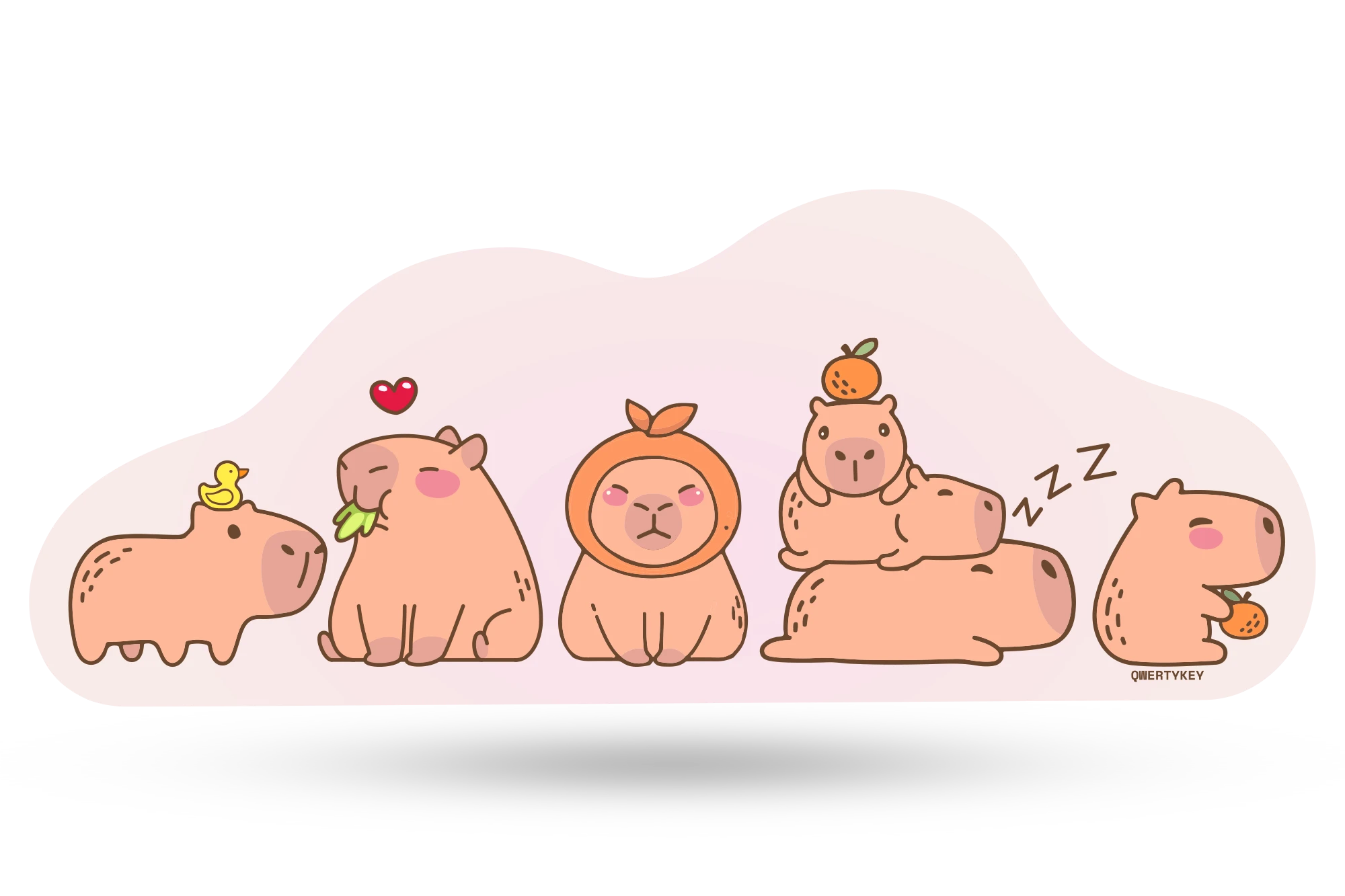 Deskmat Egérpad QwertyKey Kapibara 4mm szegélyezett szélek