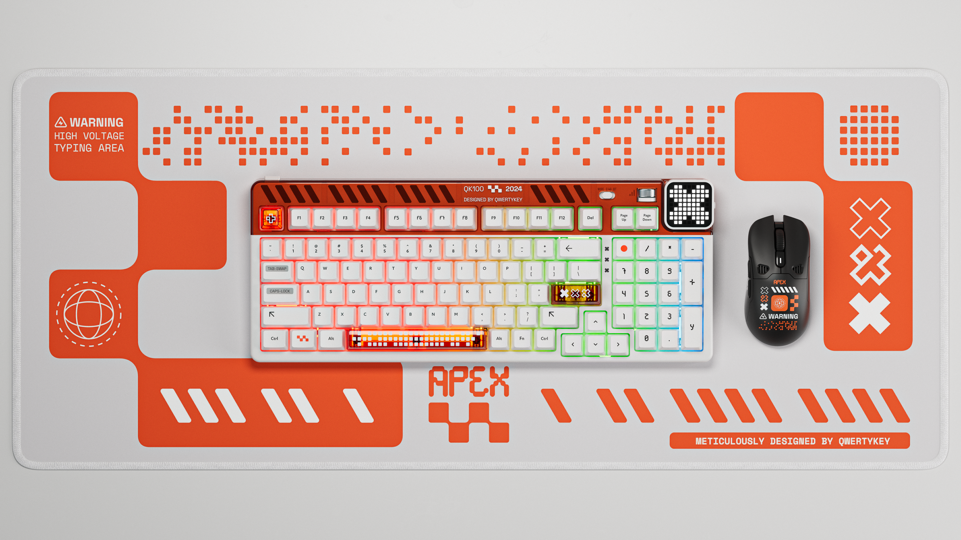 QwertyKey100 Apex Hotswap RGB Ecran Pixel Bluetooth Gasket Mount Mechanikus Gaming Billentyűzet