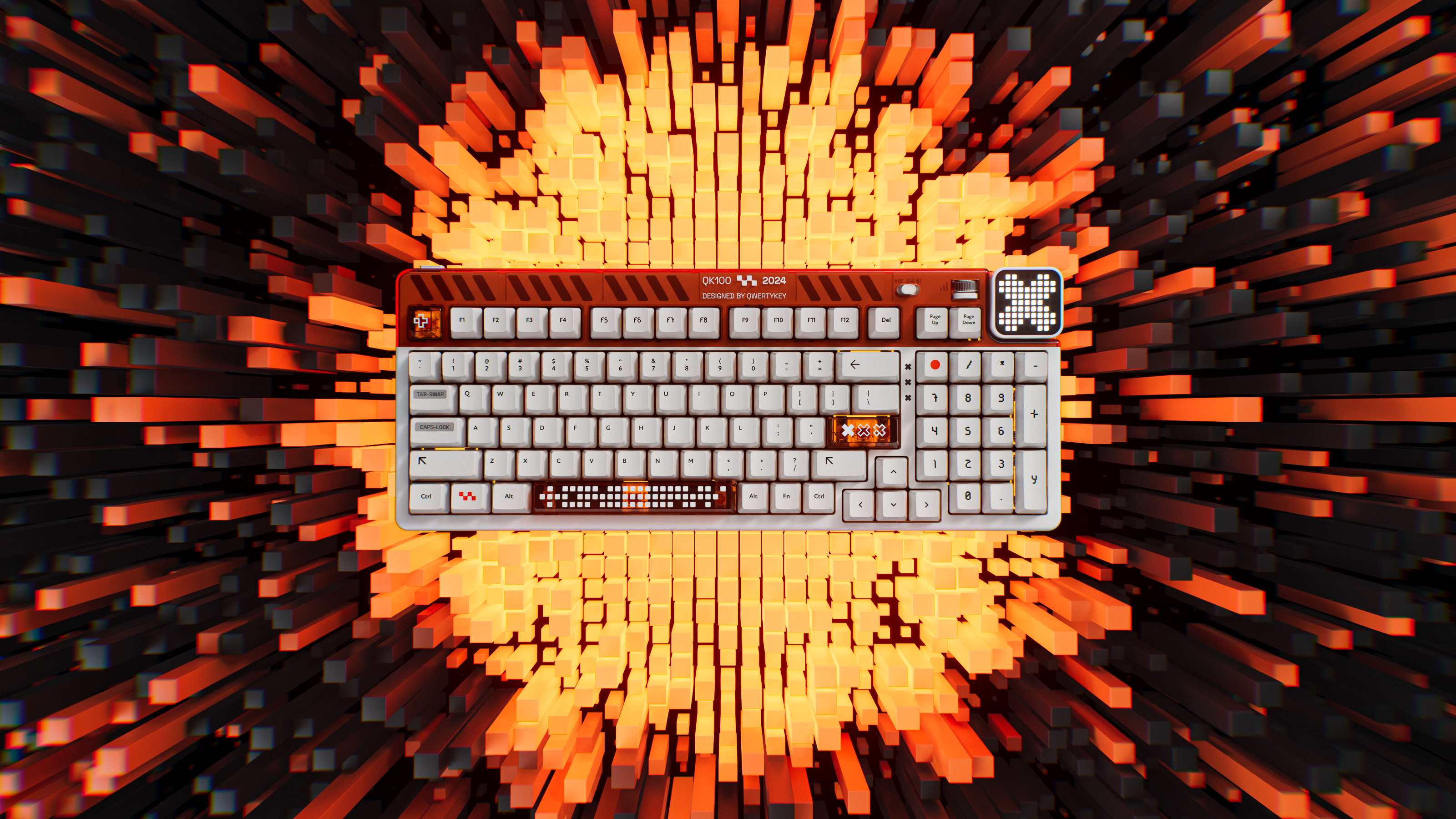 QwertyKey100 Apex Hotswap RGB Ecran Pixel Bluetooth Gasket Mount Mechanikus Gaming Billentyűzet