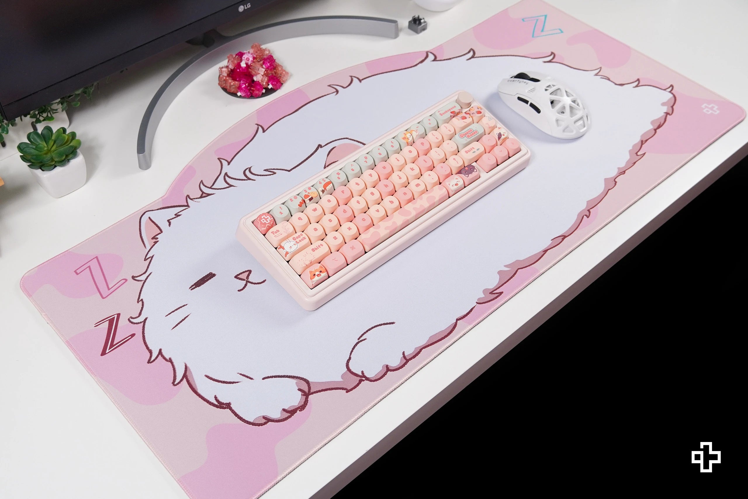 Deskmat Egérpad QwertyKey Bliss Pisica 4mm varrott szélek