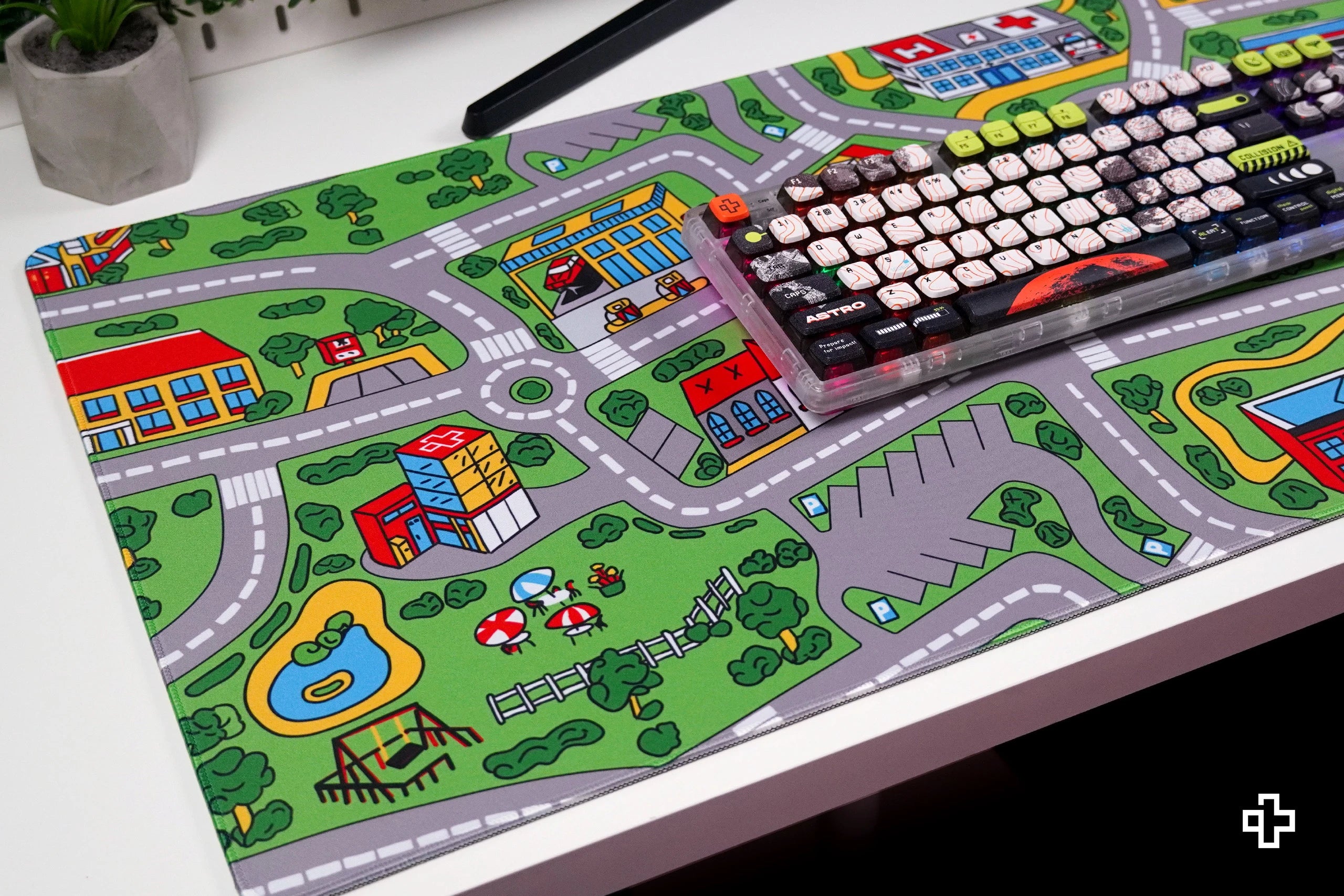 Deskmat Egérpad QwertyKey Nosztalgia Forgalmas Város 4mm szegélyezett szélek