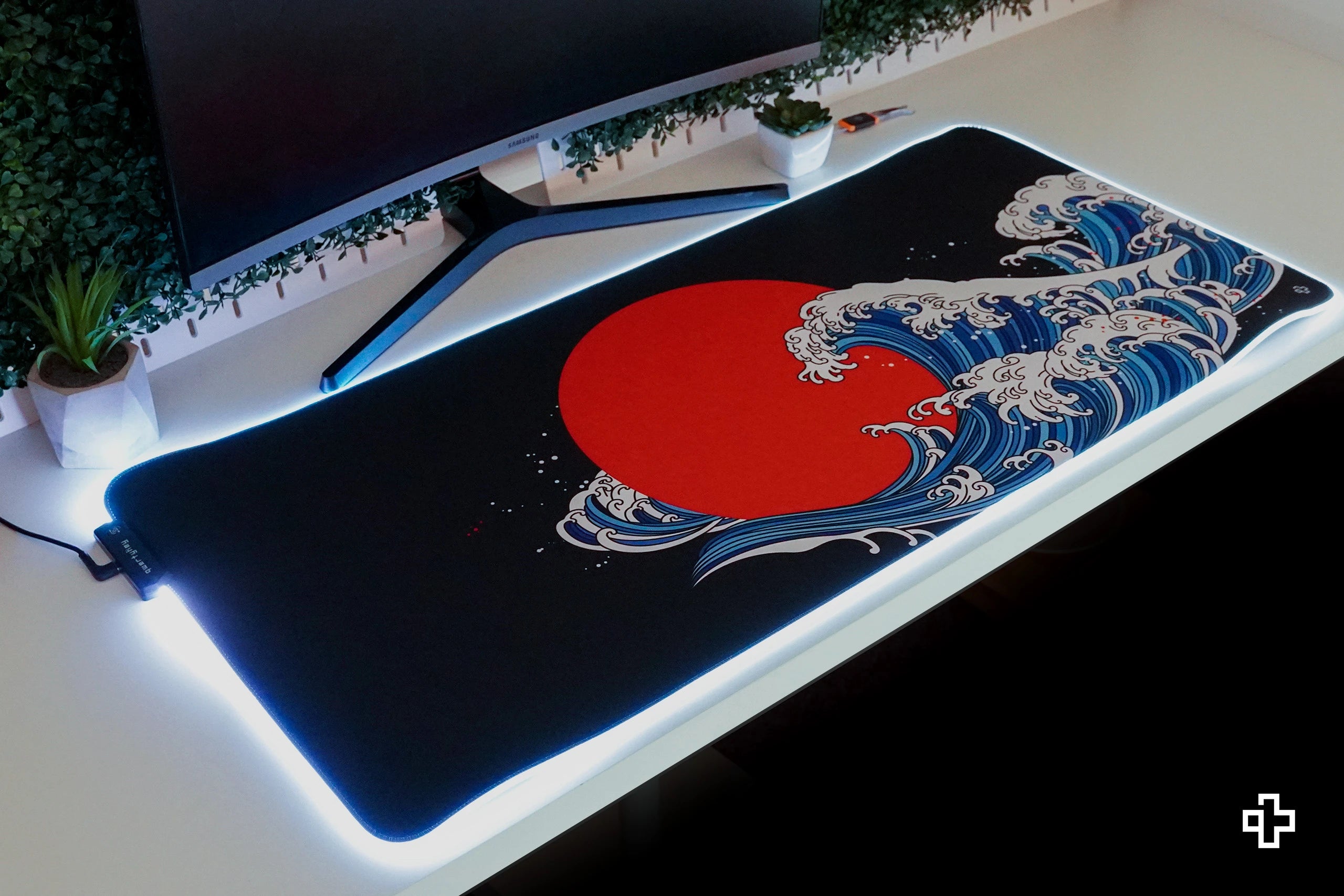 Deskmat Egéralátét QwertyKey RGB JapanWave 4mm szegélyezett szélek