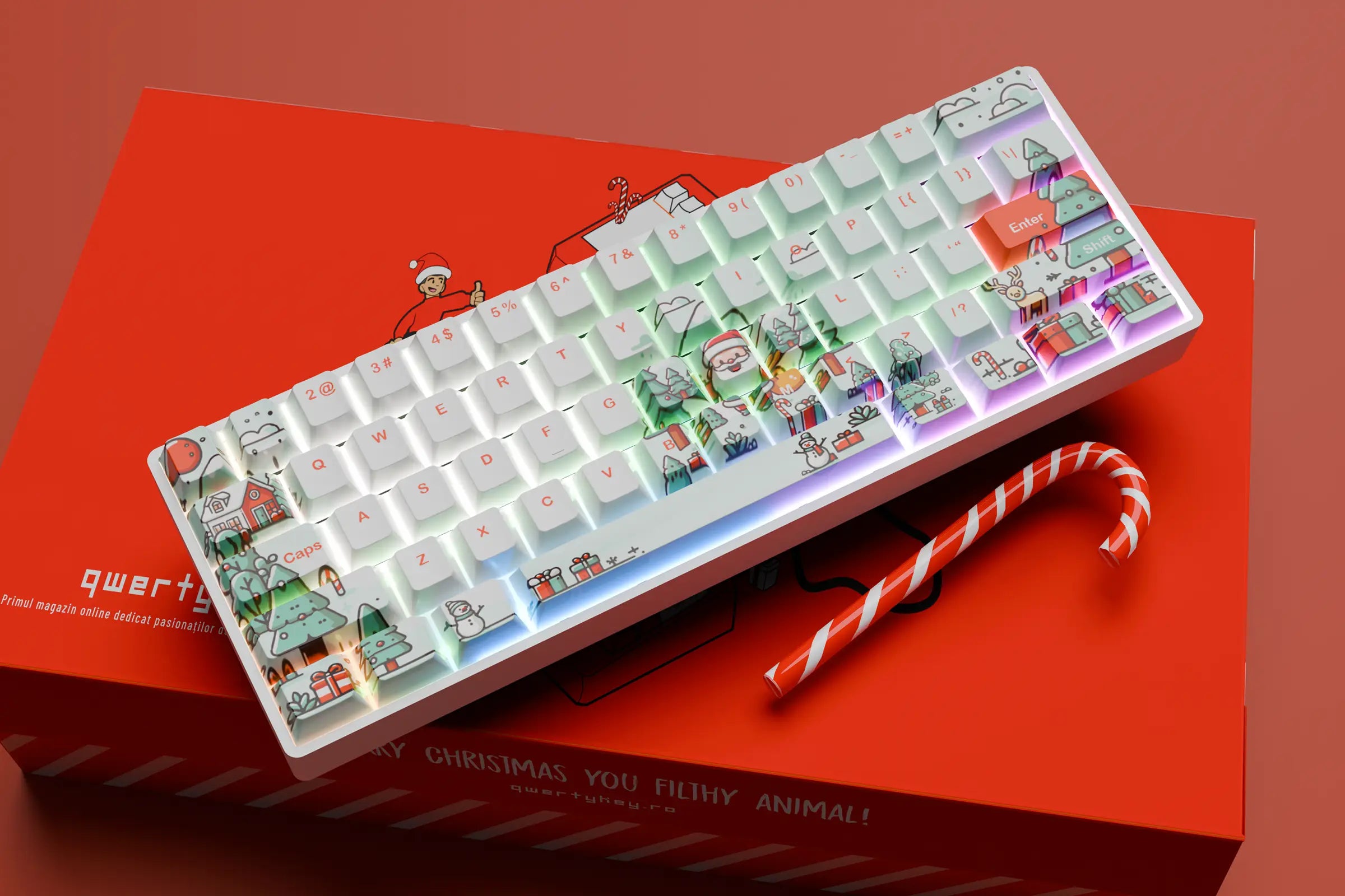 QwertyKey Mikulás Hotswap Mechanikus Billentyűzet Karácsony Gaming